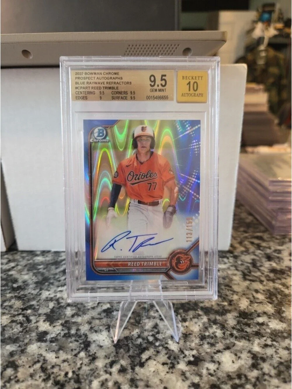 Reed Trimble 2022 Bowman Chrome 1st Blue Refractor Auto /150 BGS 9.5/10 Orioles